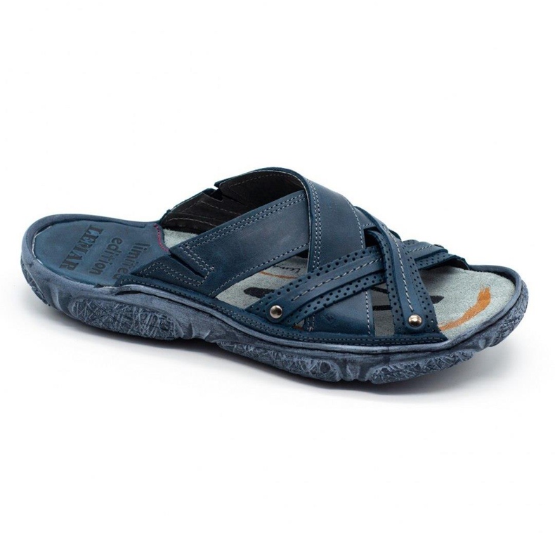 Lemar Pánské kožené pantofle 1654 tmavě modré námořnická modrá