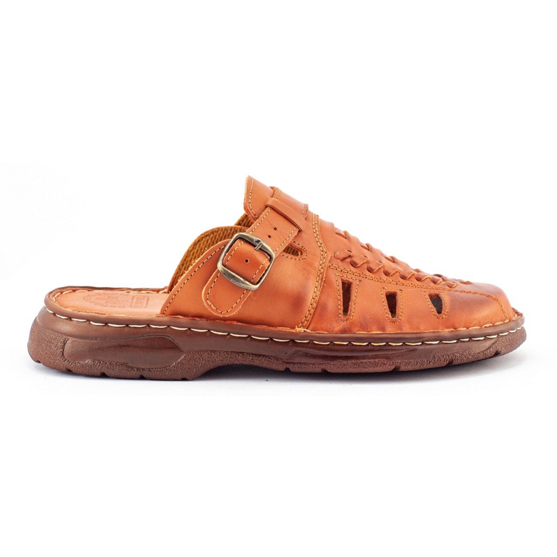 ŁUKPOL Pánské kožené pantofle 806 hnědá polstrovaná vložka hnědý