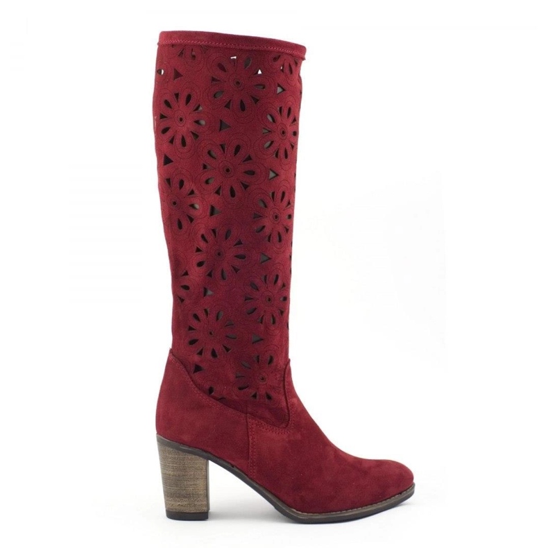 Olivier Vínové prolamované boty na vysokém podpatku červené