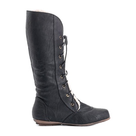 Černé zateplené ploché kozačky 3011-31 černý