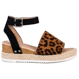 Kylie Klínové sandály s leopardím potiskem hnědý černý