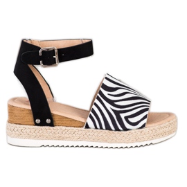 Kylie Klínové sandály Zebra s potiskem bílý černý