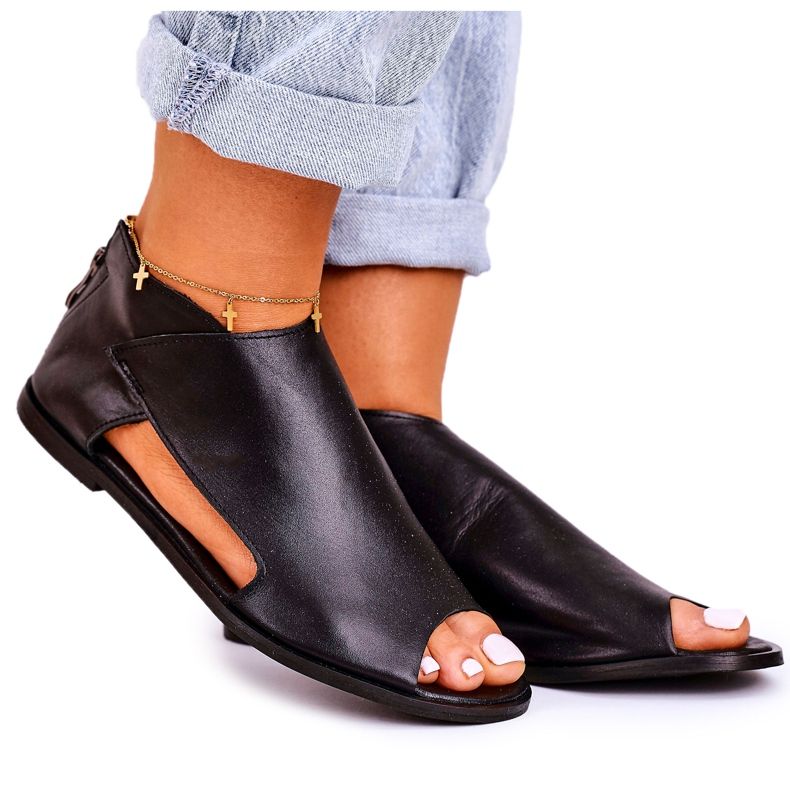 Nicole Dámské ploché kožené sandály černé Natalie černá