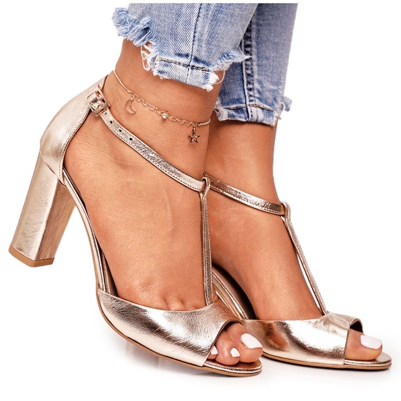 Kožené sandály na baru Laura Messi 1916 Golden zlatý