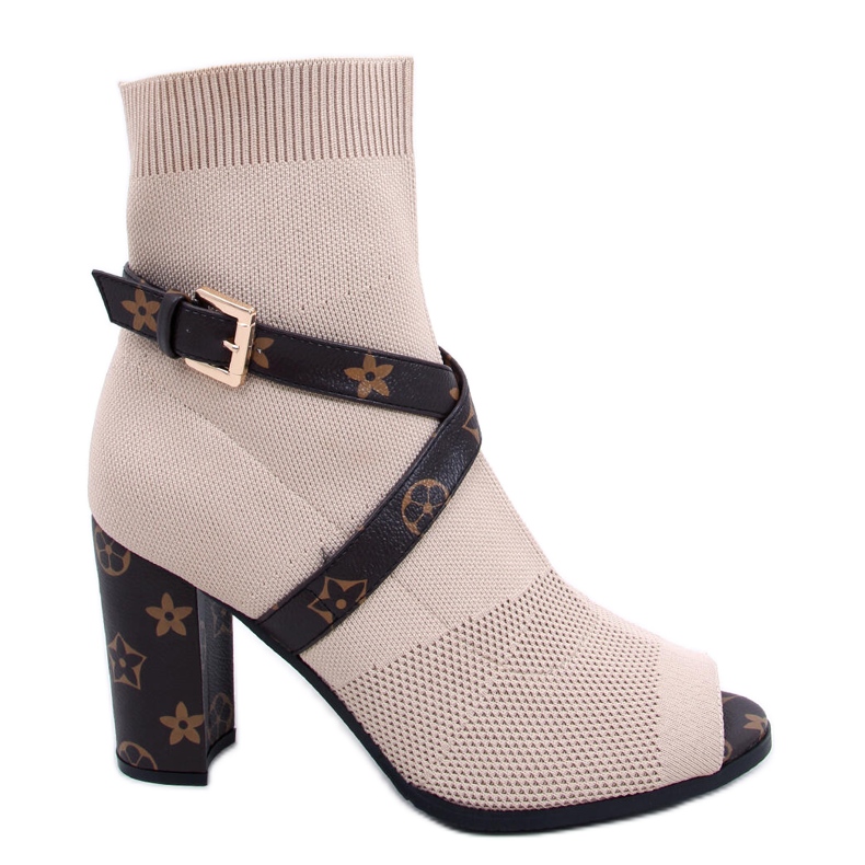 Béžové boty na podpatku s otevřenou špičkou NS183 Béžová béžový