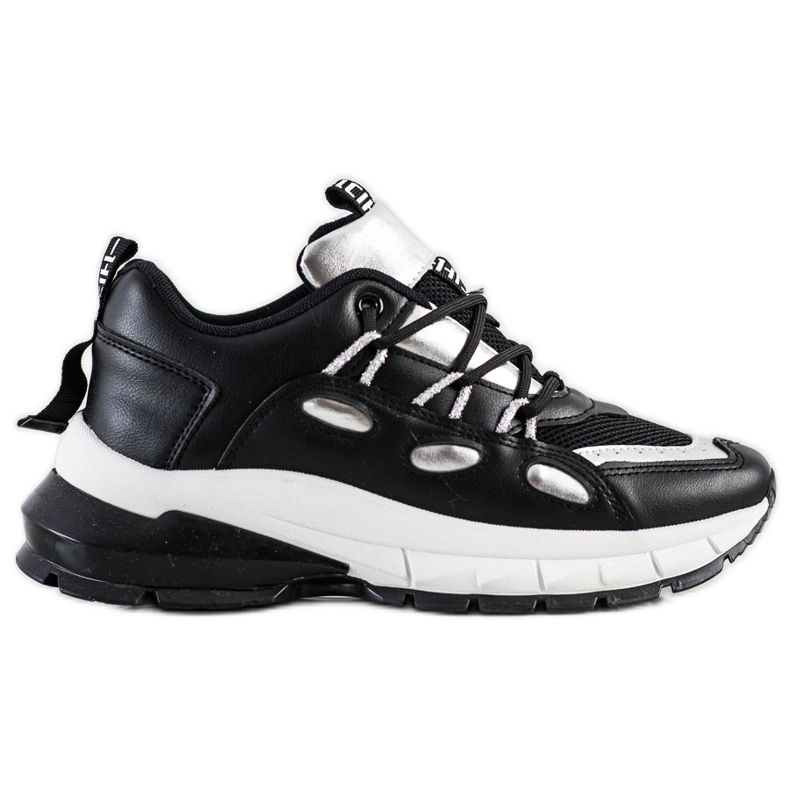 SHELOVET Stylové tenisky z ekologické kůže černá stříbrný