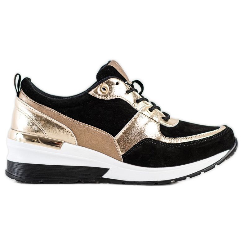 Černé a zlaté kožené tenisky VINCEZA černá zlatý