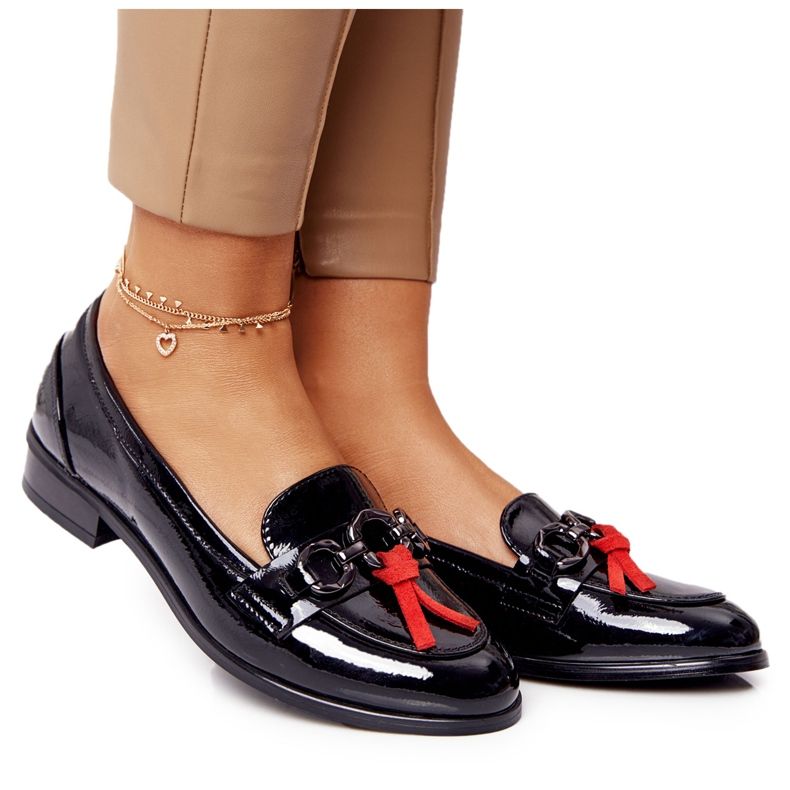 Elegantní dámské mokasíny Vinceza 10585 lakované černé černá červené
