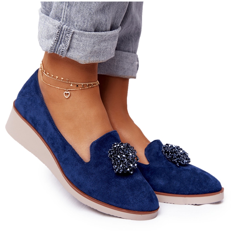 Elegantní klínové boty Vinceza 10580 Suede Navy Blue námořnická modrá