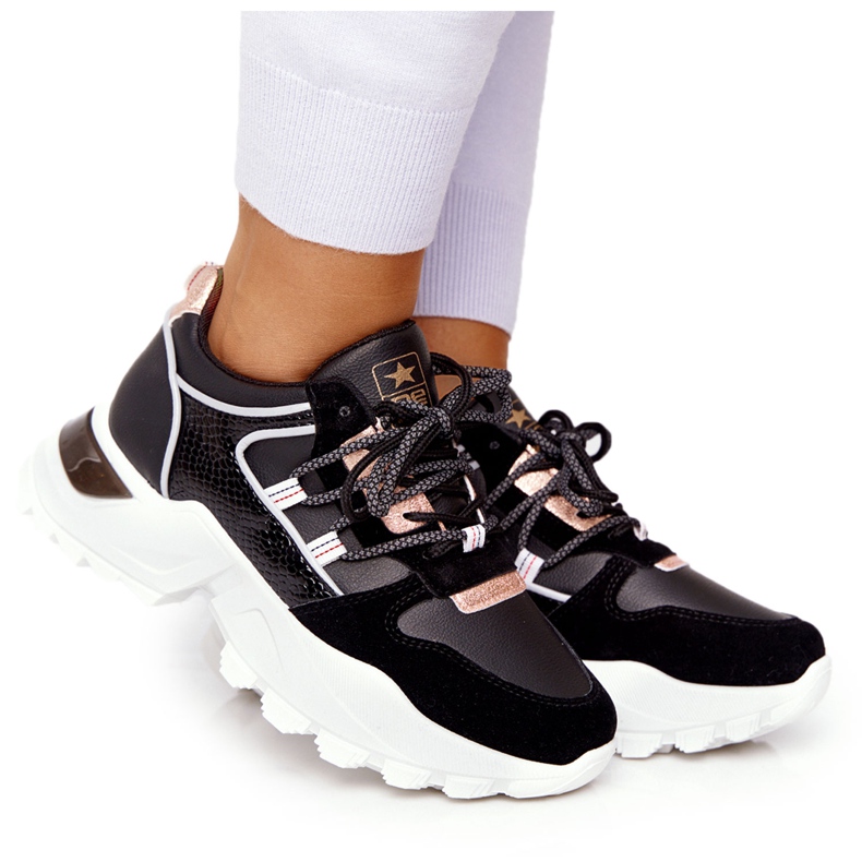 EVE Dámské tenisky na masivní černé podrážce černá zlatý