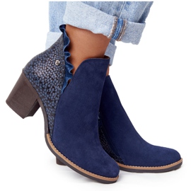 Dámské kožené kozačky na vysokém podpatku Maciejka Navy blue 04833-17 námořnická modř