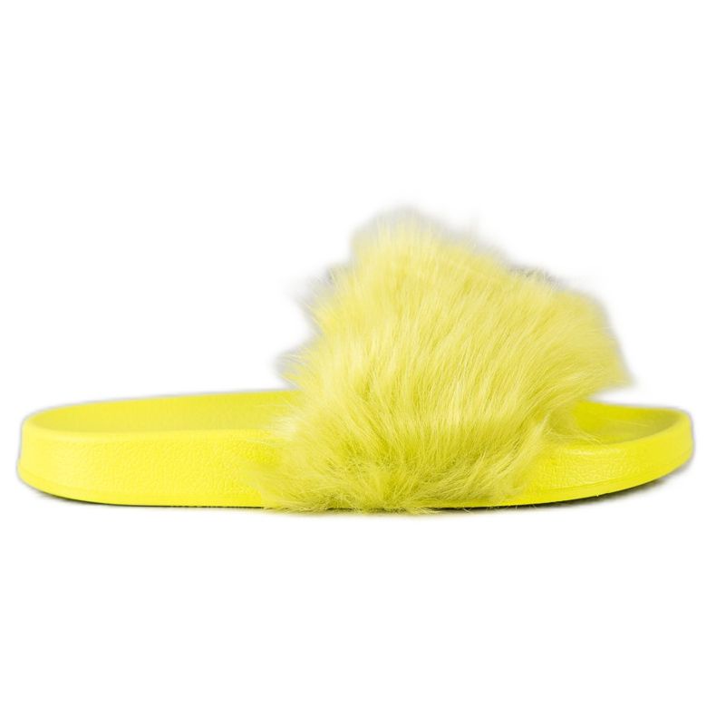 SHELOVET Gumové pantofle s kožešinou zelená žlutá