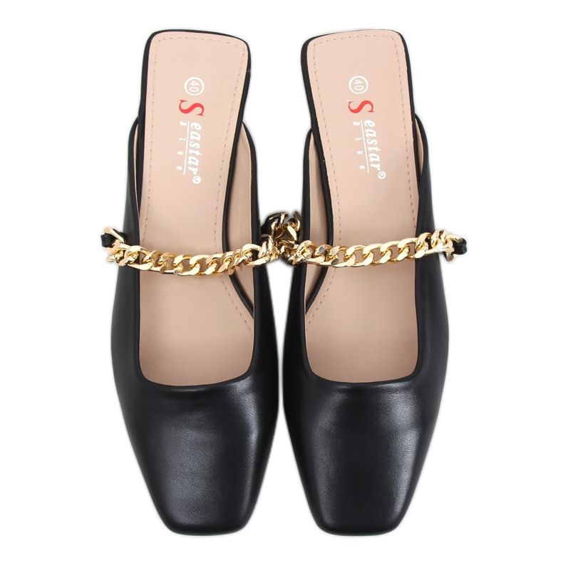 Černé pantofle s řetízkem T399P černé černá Černé pantofle s řetízkem T399P černé černá