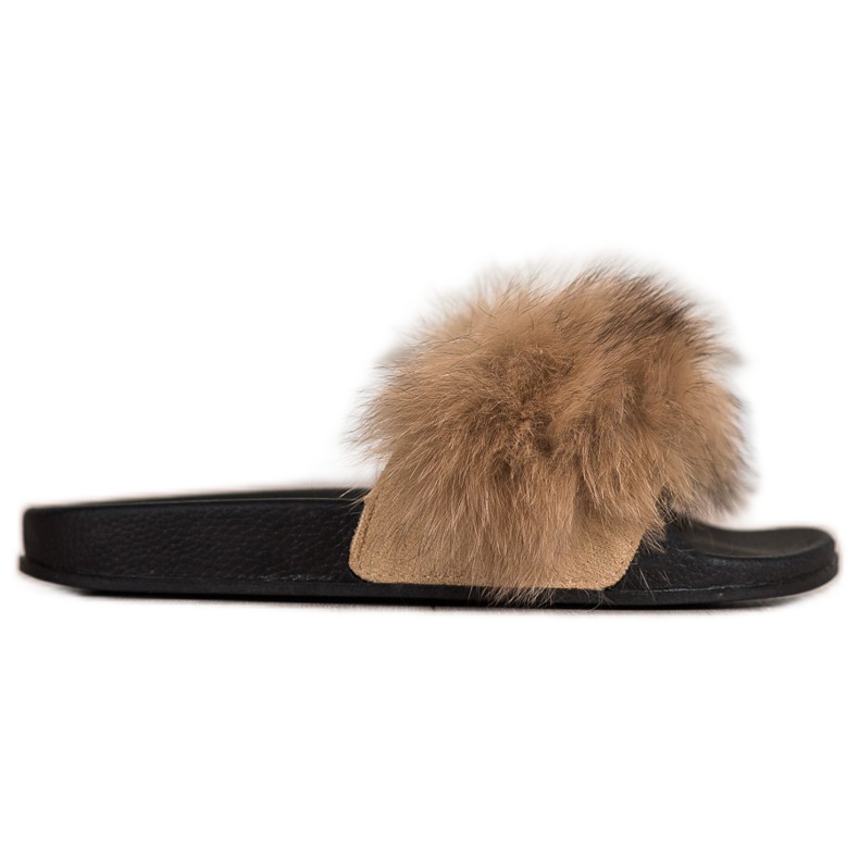 Bona Módní žabky s kožešinou hnědý