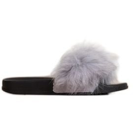 Bona Módní žabky s kožešinou šedá