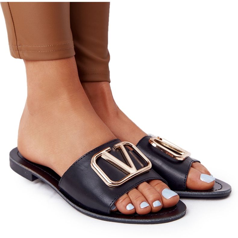 PS1 Dámské klasické černé pantofle Vicky černá zlatý