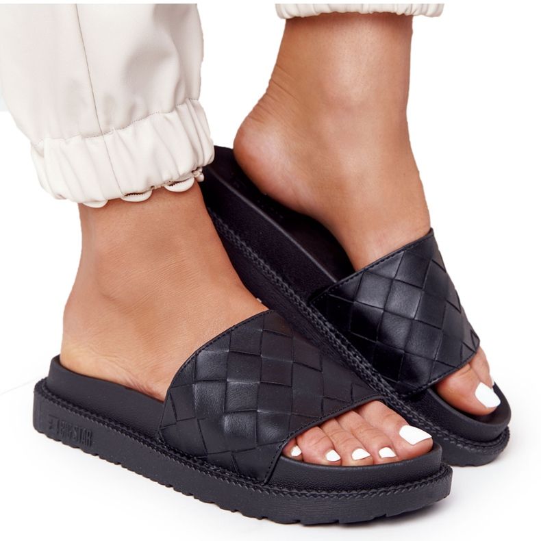 Dámské pantofle na černé platformě The Big Star HH274684 černá