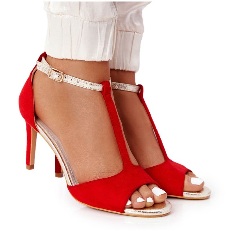 S.Barski Sandály Na Szpilce S. Bararski 280-58 Červeno-Zlato červené zlatý