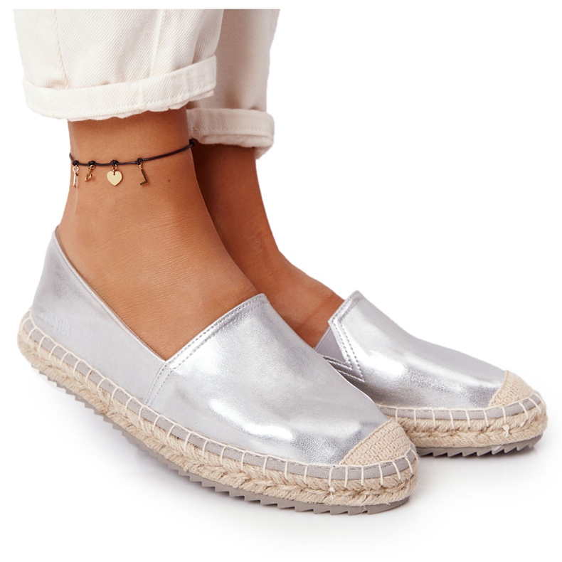Kožené espadrilky na pletené podrážce Big Star HH274504 Silver stříbrný