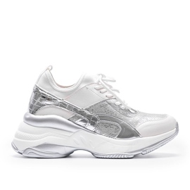 Bílé a stříbrné tenisky na silné podrážce Lea bílý
