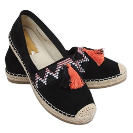 Černé boho espadrilky s třásněmi LX-3R11 Black černá Černé boho espadrilky s třásněmi LX-3R11 Black černá