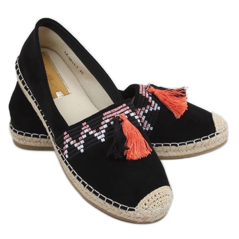 Černé boho espadrilky s třásněmi LX-3R11 Black černá Černé boho espadrilky s třásněmi LX-3R11 Black černá