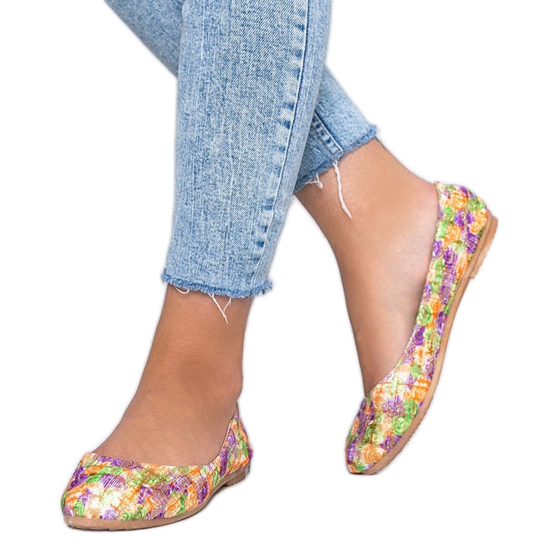 Lesklé béžové balerínky s květy Luz béžový fialový