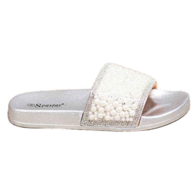 Seastar Elegantní pantofle s perlami stříbrný Seastar Elegantní pantofle s perlami stříbrný