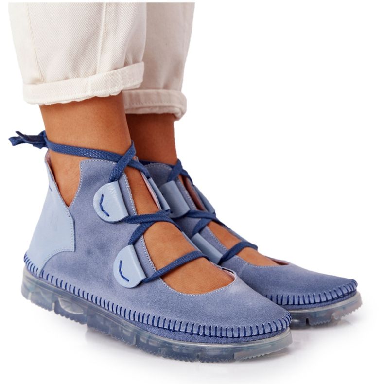 Dámské kožené kozačky Maciejka Blue 04457-06 modrý vícebarevný