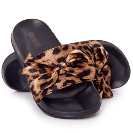 EVE Dámské pantofle s mašlí Leopard Porazte to hnědý černý