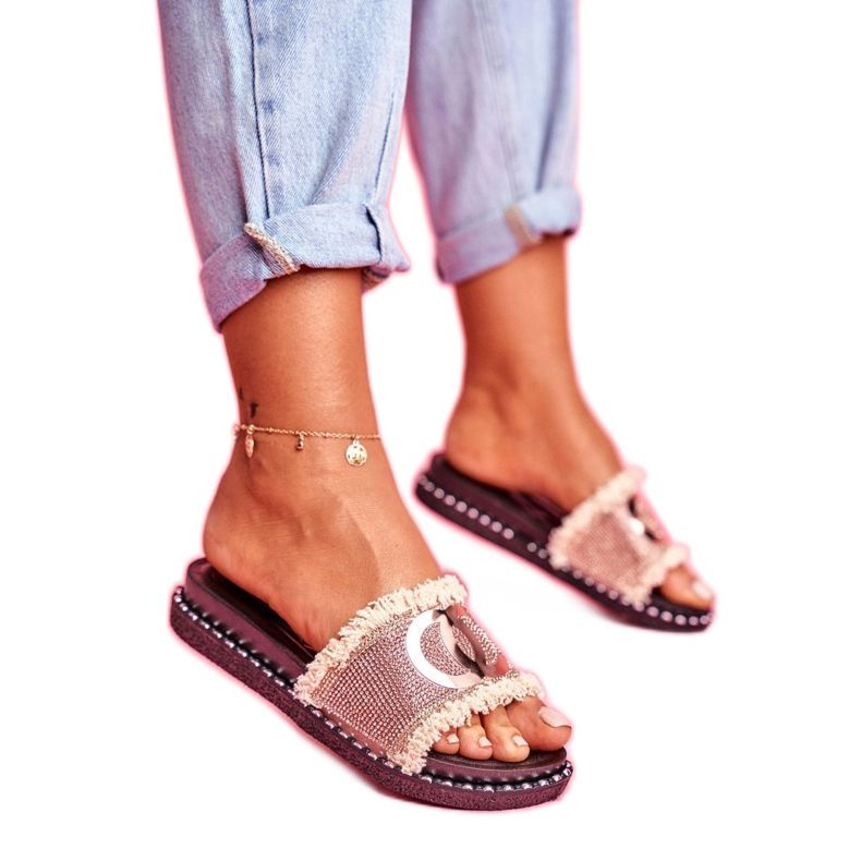 PS1 Pantofle s krystaly na platformě Pink Gold Candy Man růžový zlatý