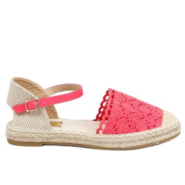 Malinové krajkové espadrilky LX201 červené červený růžový