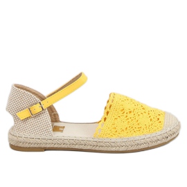 LX201 Žluté medové krajkové espadrilky béžový žluť