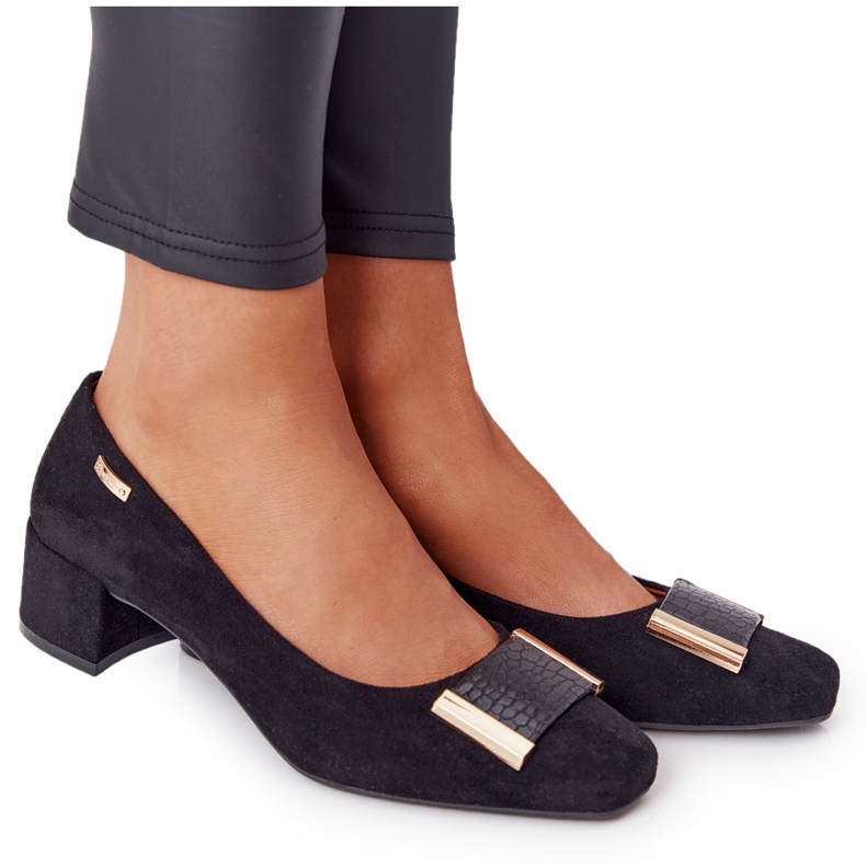 Semišové lodičky na podpatku Sergio Leone PB142 Black černá