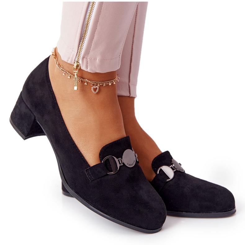 Semišové lodičky na podpatku Sergio Leone PB148 Black černá