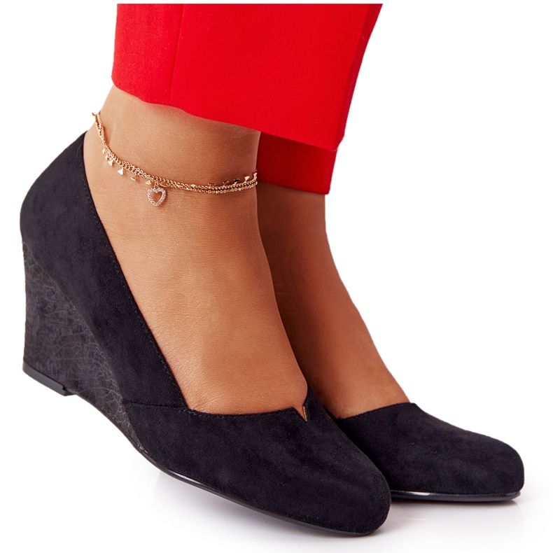 Semišové lodičky na klínku Sergio Leone PB767 Black černá