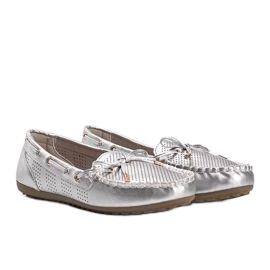 Stříbrné mokasíny z ekokůže, prolamované Esther stříbrný