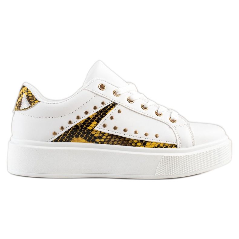 SHELOVET Bílé tenisky na platformě bílý černá žlutá