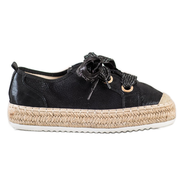 Mannika Espadrilky s ozdobnou vazbou černá Mannika Espadrilky s ozdobnou vazbou černá