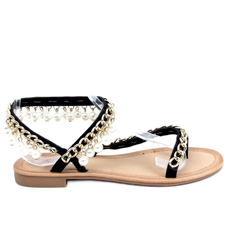 Černé žabky s perlami JH186P Black černá zlatý