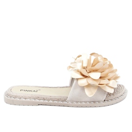 Dámské béžové pantofle s květinami LS005 Béžová béžový