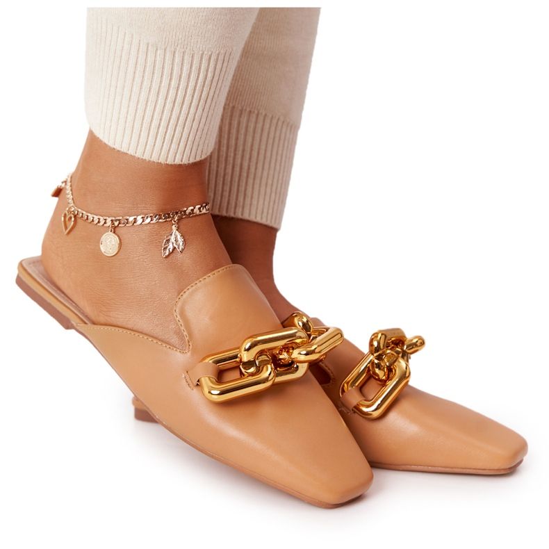 PS1 Volejte na mě pantofle se svrškem a řetízkovým velbloudem hnědý zlatý PS1 Volejte na mě pantofle se svrškem a řetízkovým velbloudem hnědý zlatý