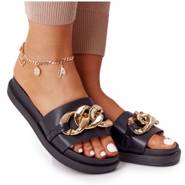 Černé pantofle na prázdninové platformě s řetězem černá zlatý Černé pantofle na prázdninové platformě s řetězem černá zlatý