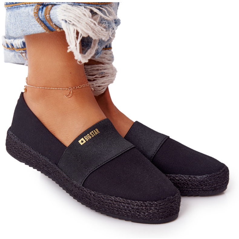 Černé espadrilky na pletené podrážce Big Star HH274482 černá zlatý Černé espadrilky na pletené podrážce Big Star HH274482 černá zlatý