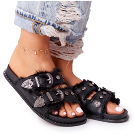 PS1 Pantofle se sponami a kožešinou černá Lydia černý