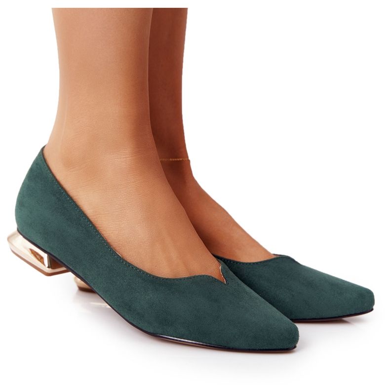 Zelené mokasíny na zlatých podpatcích Vinceza 21-10601 zelená