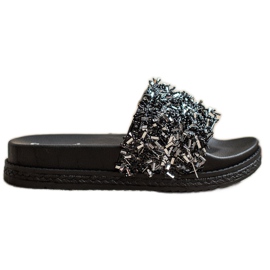 Seastar Módní křišťálové pantofle černý