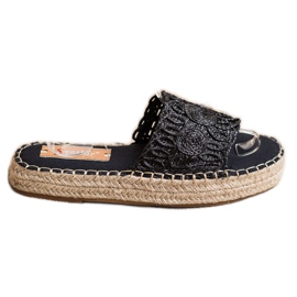 Seastar Espadrilky žabky na slaměné plošině černá