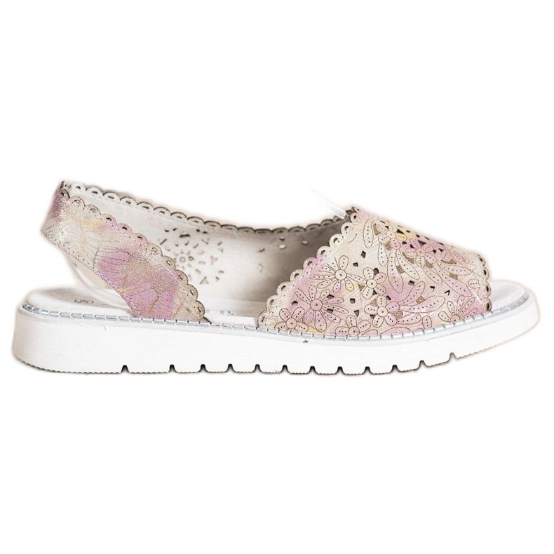 SHELOVET Pohodlné kožené sandály béžový růžový zlatý