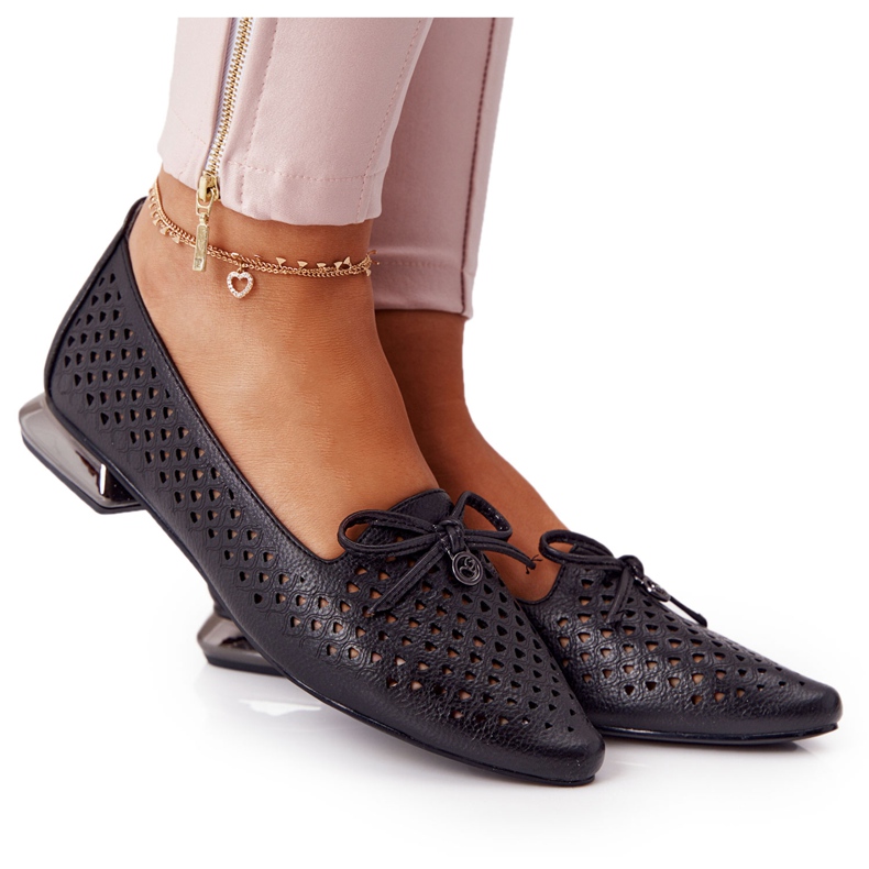 Prolamované mokasíny na stříbrné patě Vinceza 21-10602 černé černá